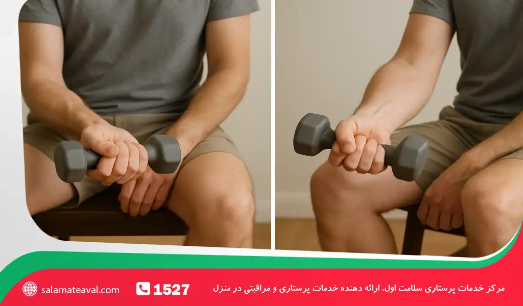 چرخش آرنج با دمبل سبک چگونه صورت میگیرد؟